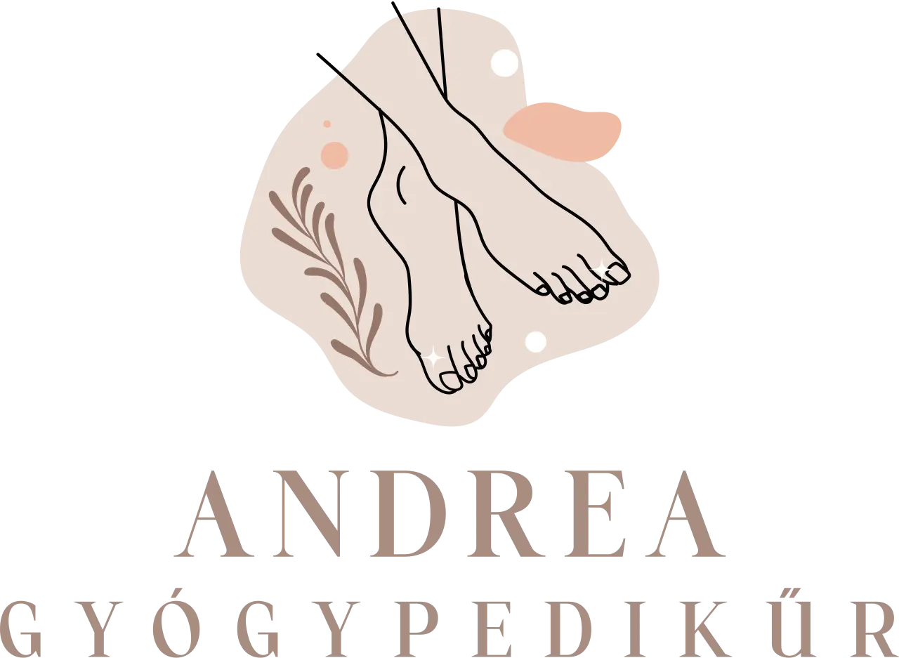 Cég logó. Két lábfej keresztbe téve és alá írva, hogy Andrea gyógypedikűr